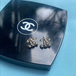 CHANEL Gold and Pearl Stud Earrings